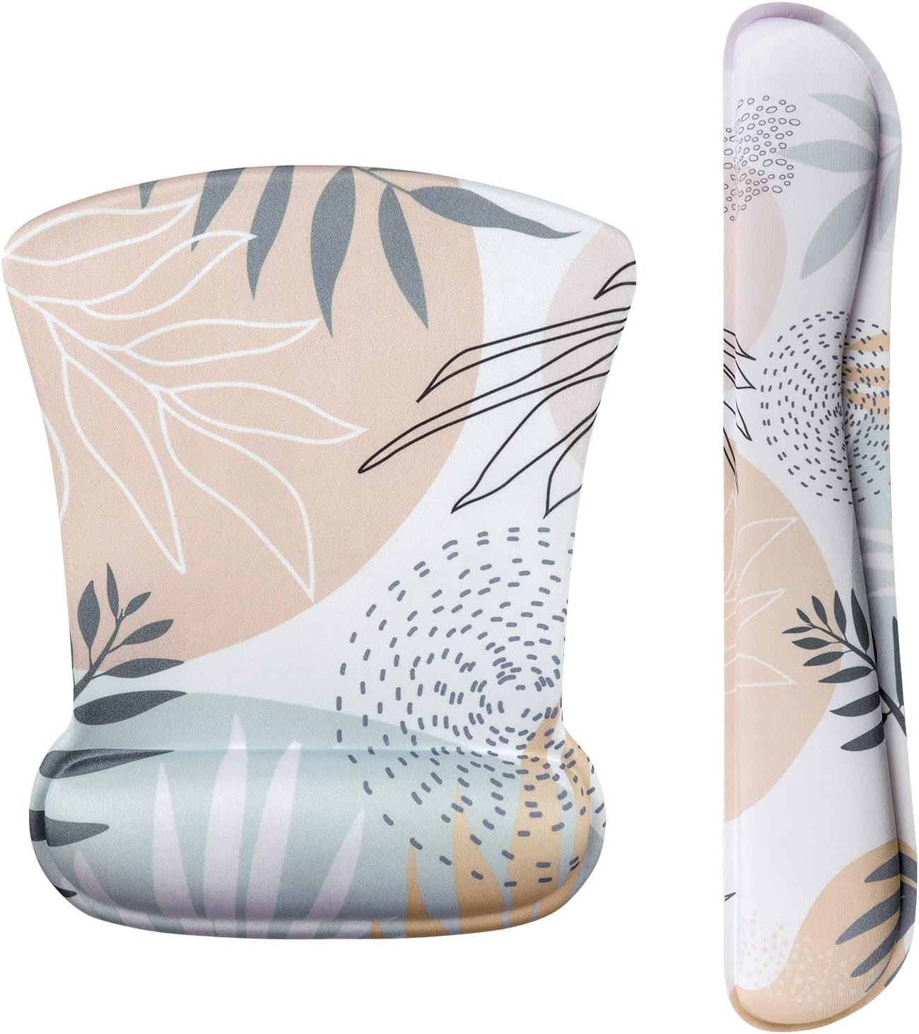 Keyboard Wrist Rest Pad and Mouse Wrist Rest Support Mouse Pad Set, Non Slip Rubber Base Wrist Support with Ergonomic Raised Memory Foam for Easy Typing & Pain Relief, Tropical Leaves