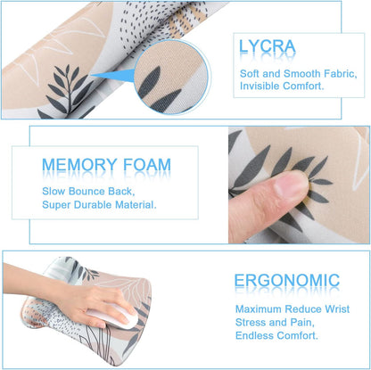 Keyboard Wrist Rest Pad and Mouse Wrist Rest Support Mouse Pad Set, Non Slip Rubber Base Wrist Support with Ergonomic Raised Memory Foam for Easy Typing & Pain Relief, Tropical Leaves