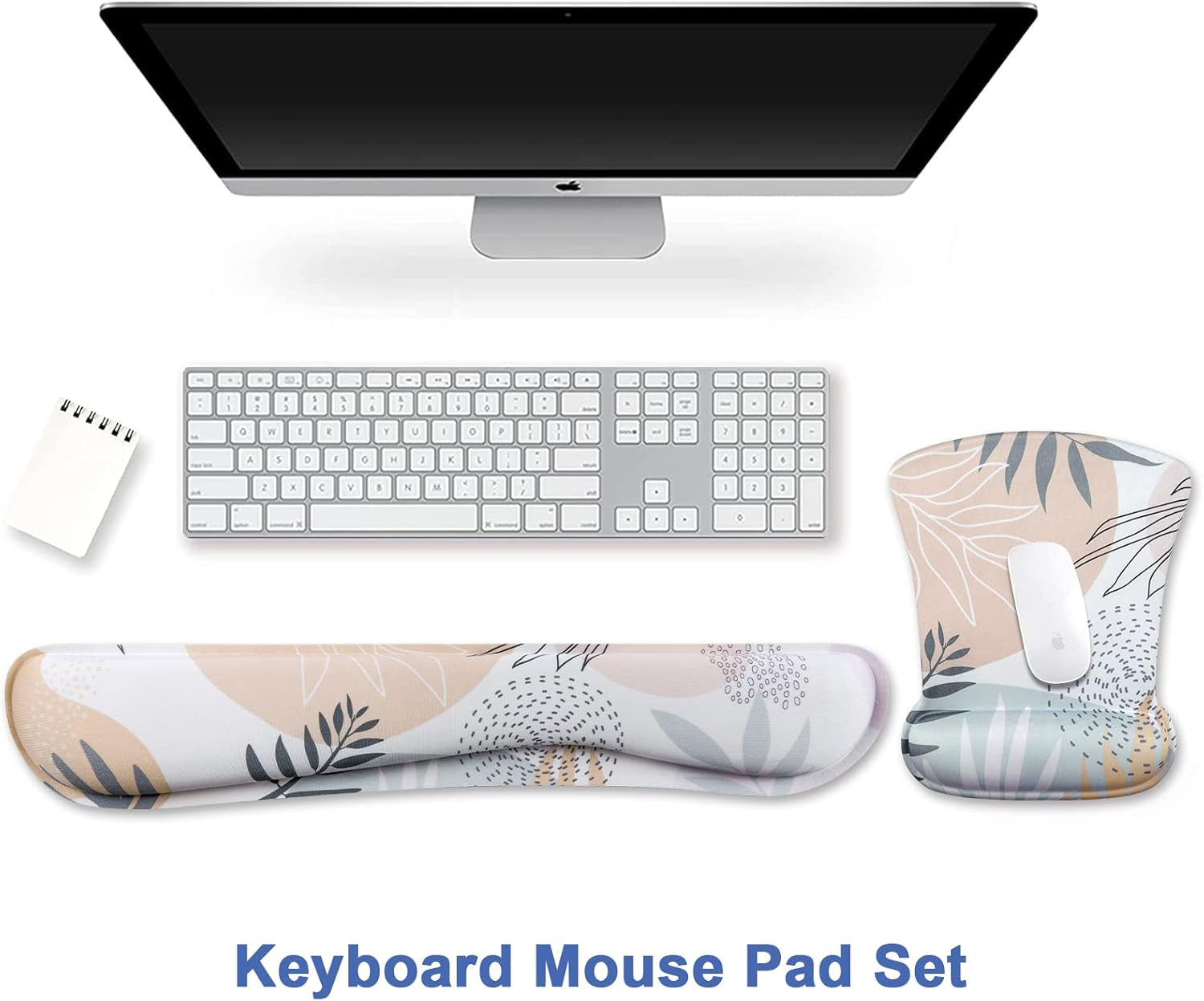 Keyboard Wrist Rest Pad and Mouse Wrist Rest Support Mouse Pad Set, Non Slip Rubber Base Wrist Support with Ergonomic Raised Memory Foam for Easy Typing & Pain Relief, Tropical Leaves