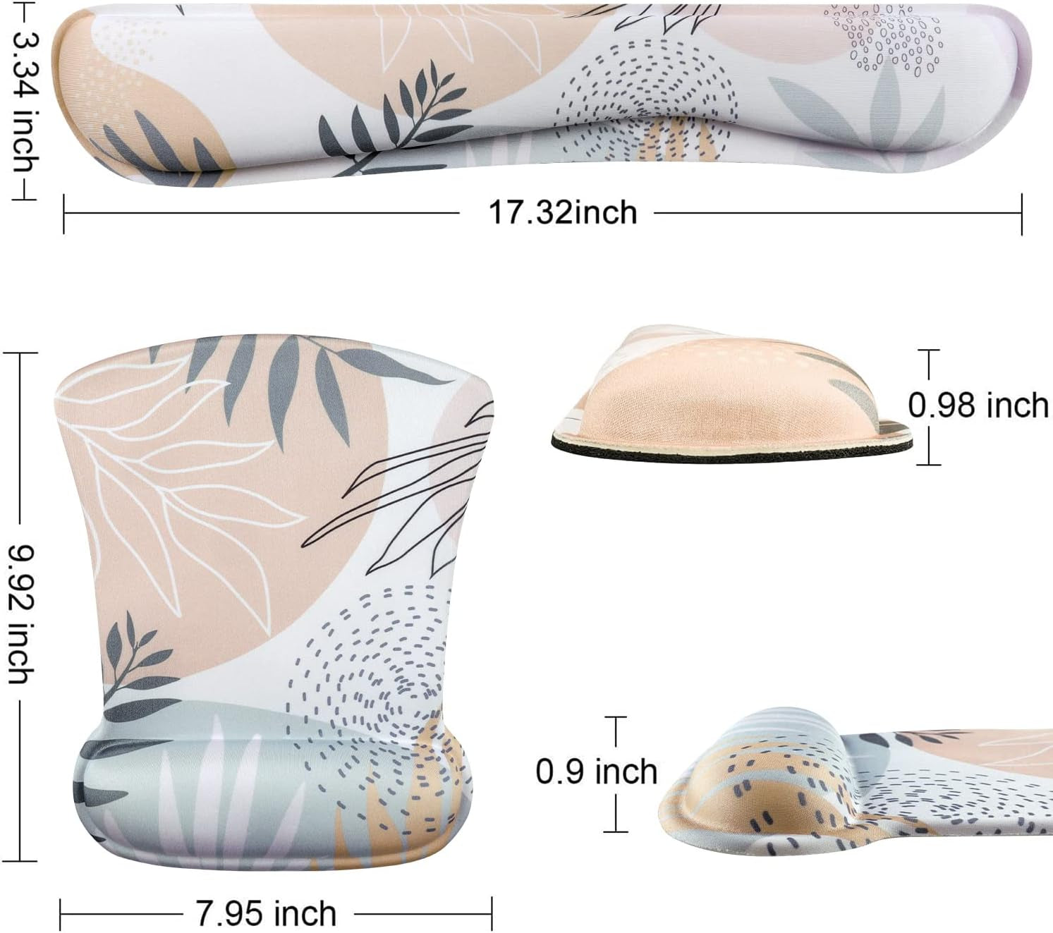 Keyboard Wrist Rest Pad and Mouse Wrist Rest Support Mouse Pad Set, Non Slip Rubber Base Wrist Support with Ergonomic Raised Memory Foam for Easy Typing & Pain Relief, Tropical Leaves